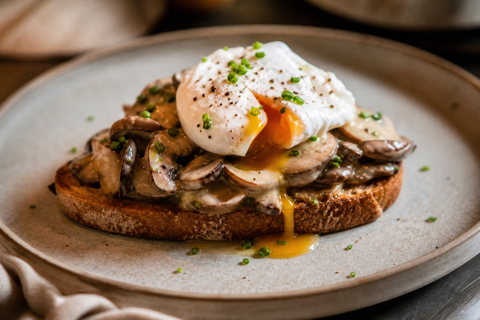 Creamy Mushrooms & Poached Egg on Toast